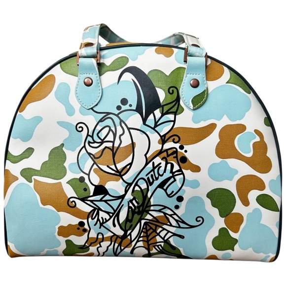 Rare Vintage Von Dutch 90's Handbag  Camo Camouflage Cow Print Bowling Bag/Tote - Picture 1 of 9